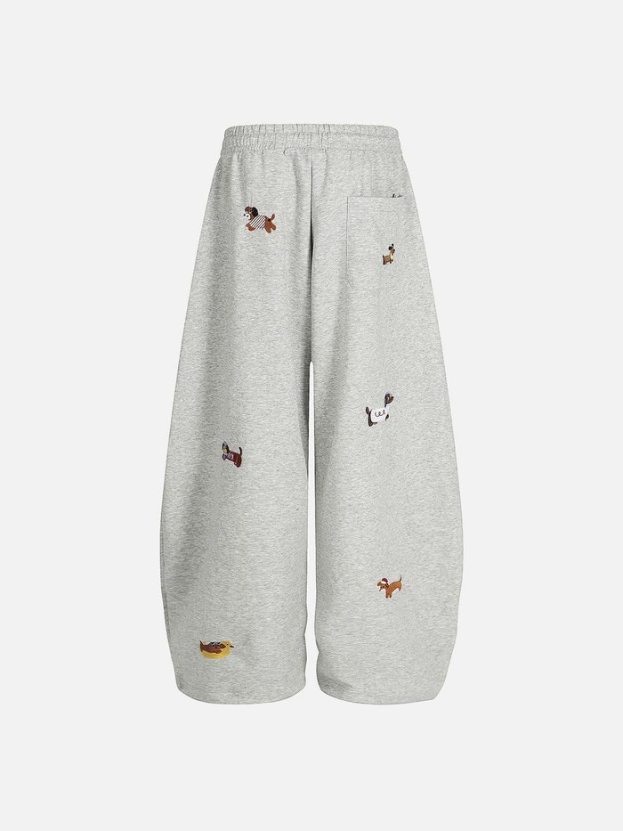 Unisex Embroidery Puppy Baggy Barrel Sweatpants