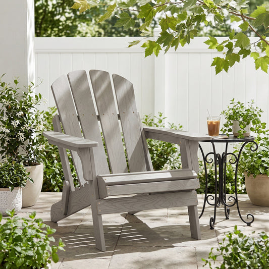 Oversize Folding Wooden Adirondack Chair, Pre-Assembled Patio Chair in Grey