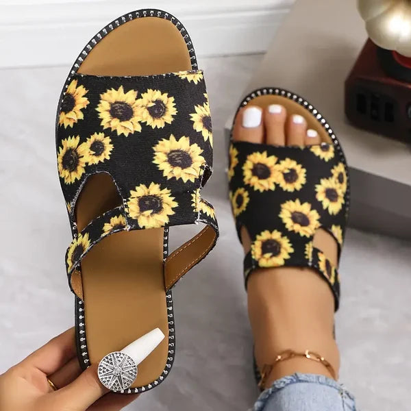 Women’s Sunflower Print Slide Sandals