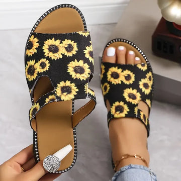 Women’s Sunflower Print Slide Sandals