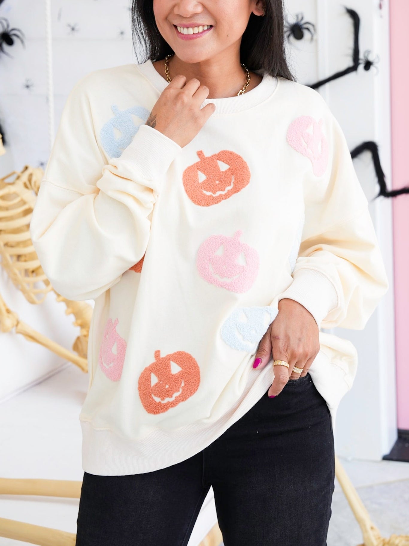 Pumpkin Fuzzy Long Sleeve Sweatshirt