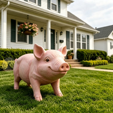 26" Cute Pink Pig Garden Statue, Hand-Painted Weatherproof Resin Farm Animal for Yard & Patio