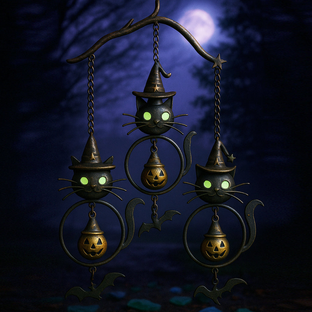 "Spooky Whiskers" Halloween Black Cat Wind Chime
