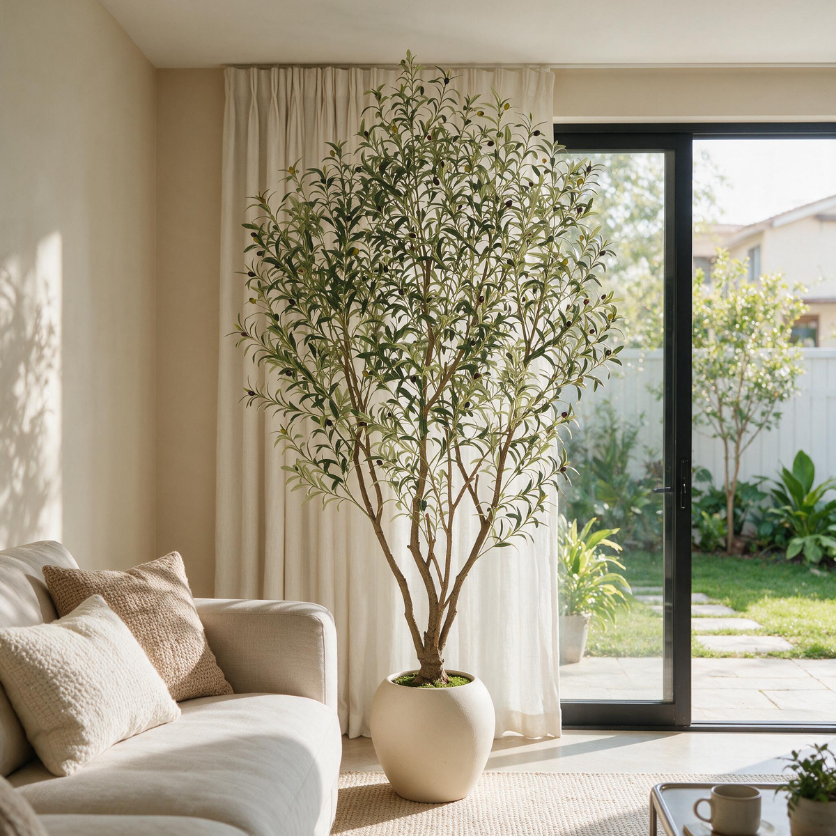 8FT Artificial Olive Tree, Tall Faux Potted Plant with Big White Planter for Indoor Decor