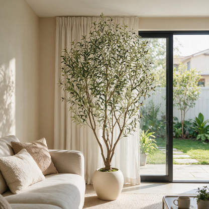 8FT Artificial Olive Tree, Tall Faux Potted Plant with Big White Planter for Indoor Decor