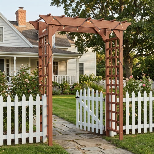 Wooden Garden Arbor with Trellis, Wedding Arch Pergola for Outdoor Ceremony
