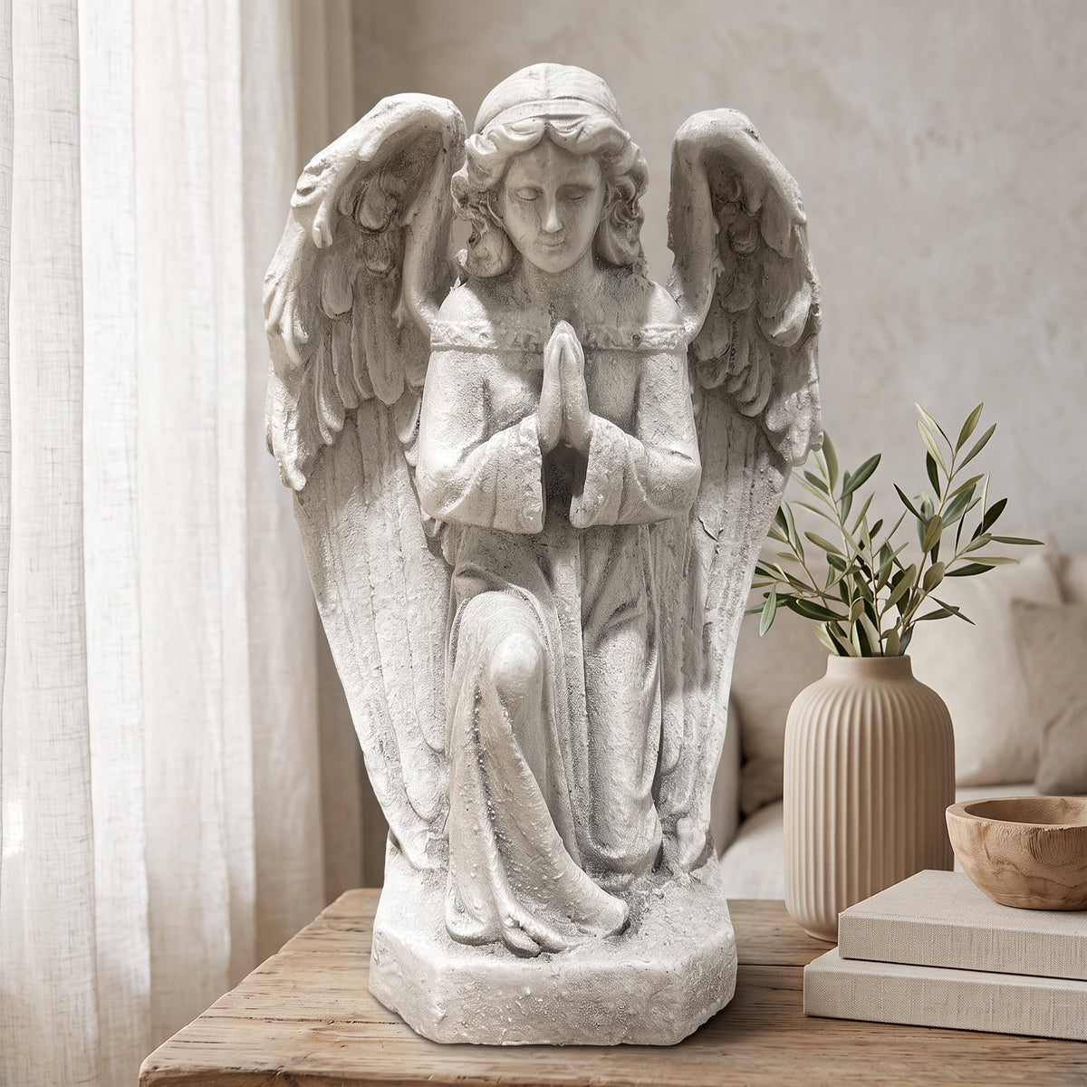 Praying Angel Statue, Weatherproof Resin Cherub Sculpture for Garden & Home Decor