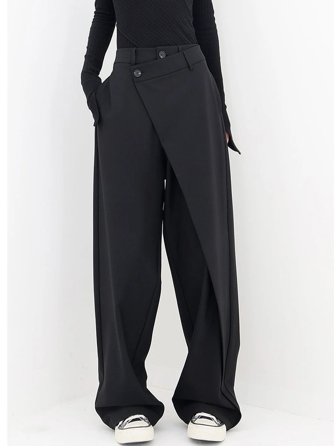 Asymmetrical Layer Button Baggy Wide Leg Pants