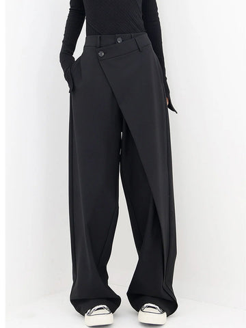 Asymmetrical Layer Button Baggy Wide Leg Pants