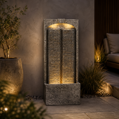 Modern Cascading Wall Fountain, 39" LED Lighted Weather-Resistant Garden Water Feature
