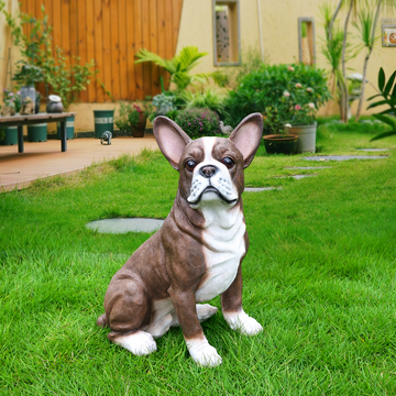 Lifelike French Bulldog Statue, Realistic Resin Dog Figurine for Garden & Yard Decor