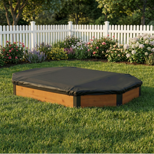 Octagon Kids Sandbox with Storage Seats, Solid Wood Sandpit with Cover & Liner