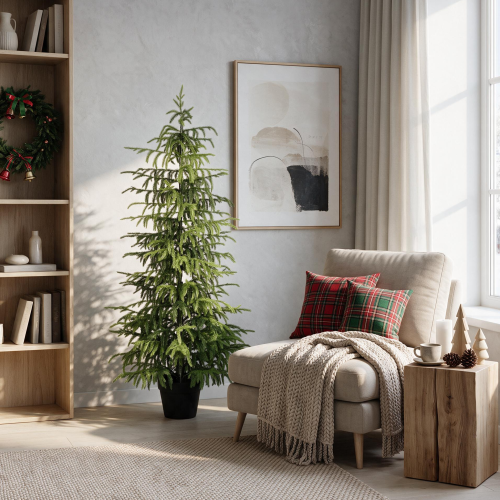 4FT Artificial Norfolk Pine Tree, Real Touch Faux Potted Plant for Christmas & Indoor Deco