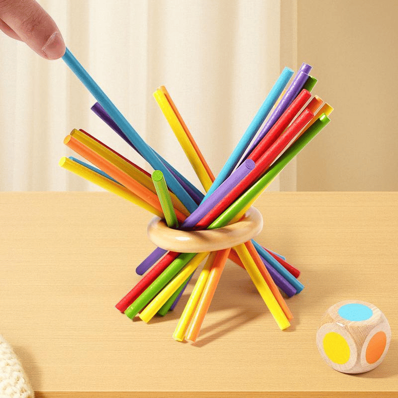 Wooden Stick Game, Colorful Educational Toy for Cognitive Development and Focus Training, Includes Mixed Colors Sticks and one-level Puzzle