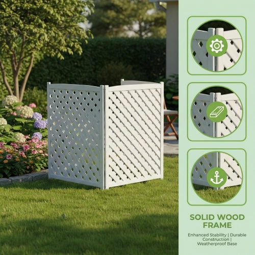 3-Panel Wooden Privacy Screen Fence with Lattice Design, Outdoor AC Cover