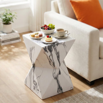 Modern Geometric MGO Side Table, Waterproof Marble End Table for Home, Garden & Patio Decor