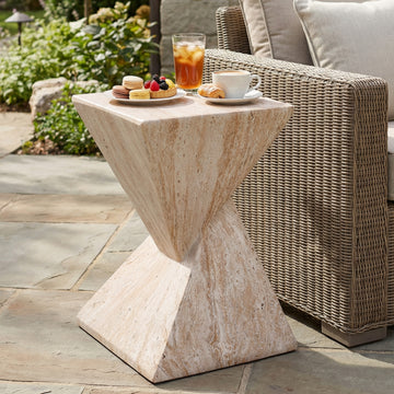 Modern Geometric MGO Side Table, Twisted Base End Table for Indoor & Outdoor