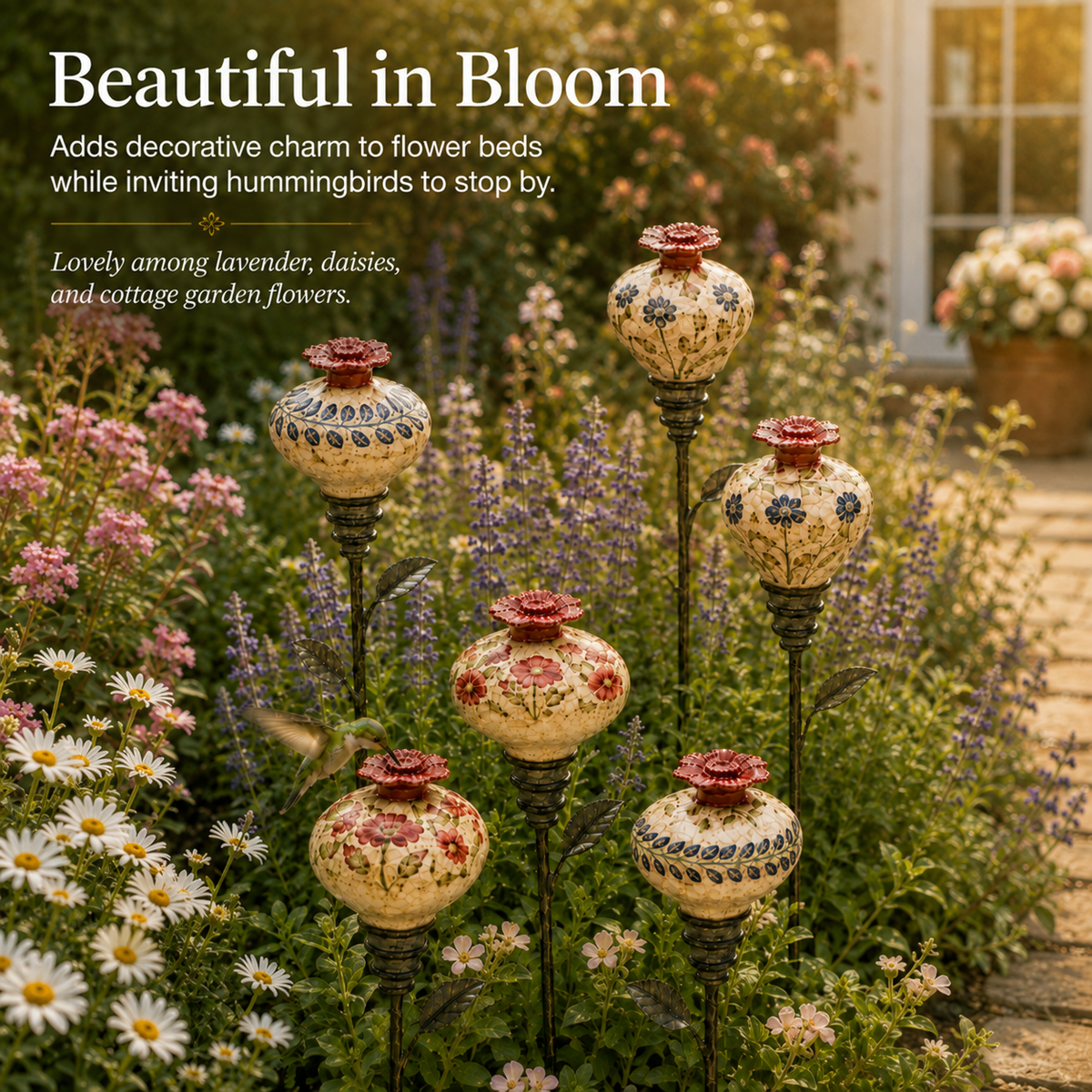 Keramische Bloem Kolibrievoeder – Romantische Tuinsfeer Met Een Vintage Touch!