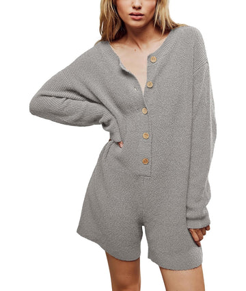 Button Down Crew Neck Sweater Romper