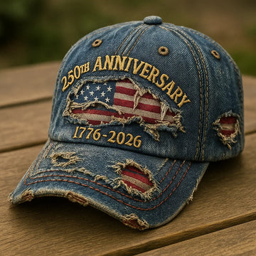 America 250th Anniversary Distressed Denim Cap – A Patriotic Tribute to 1776-2026