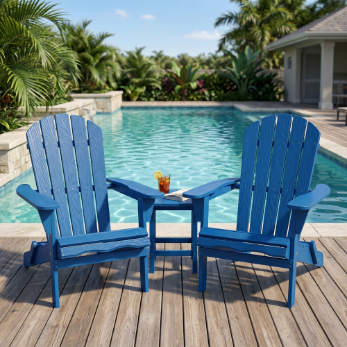 Folding Wooden Adirondack Chair with Embossed Grain, Solid Wood Patio Chair, Navy
