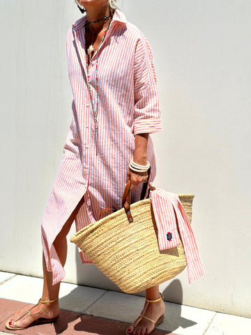 Loose Striped Half Sleeve Shirt Dress