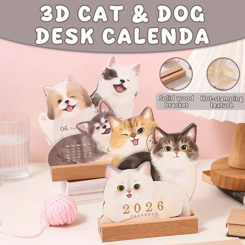 Mini Desk Calendar 2026 Cute Dog and Cat Monthly Planner