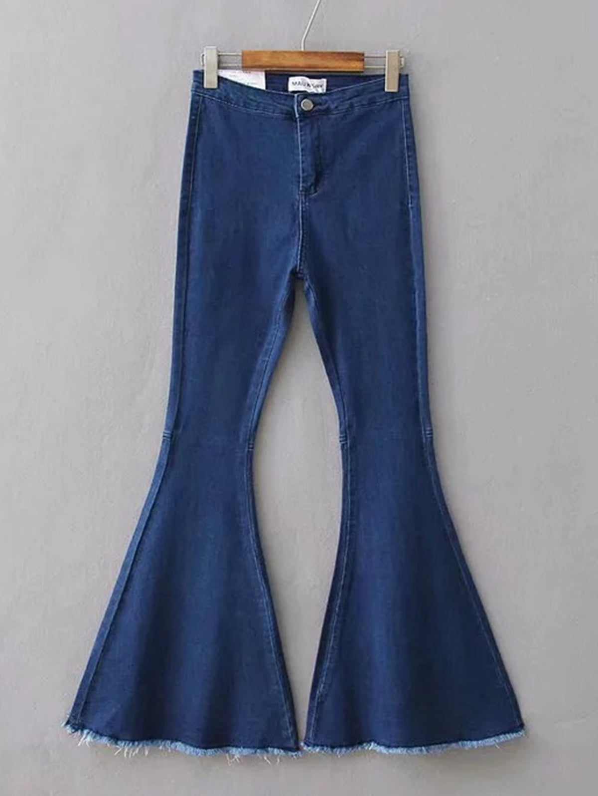 High Waist Stretch Denim Raw Edge Bell Bottom Jeans