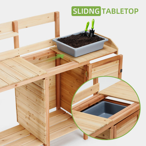 Wooden Potting Bench with Sink & Storage, Outdoor Garden Workstation Table