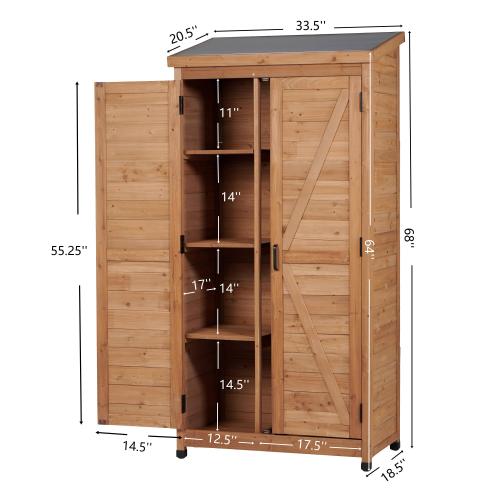 Tall Outdoor Wooden Storage Cabinet, Vertical Tool Shed for Patio & Garden