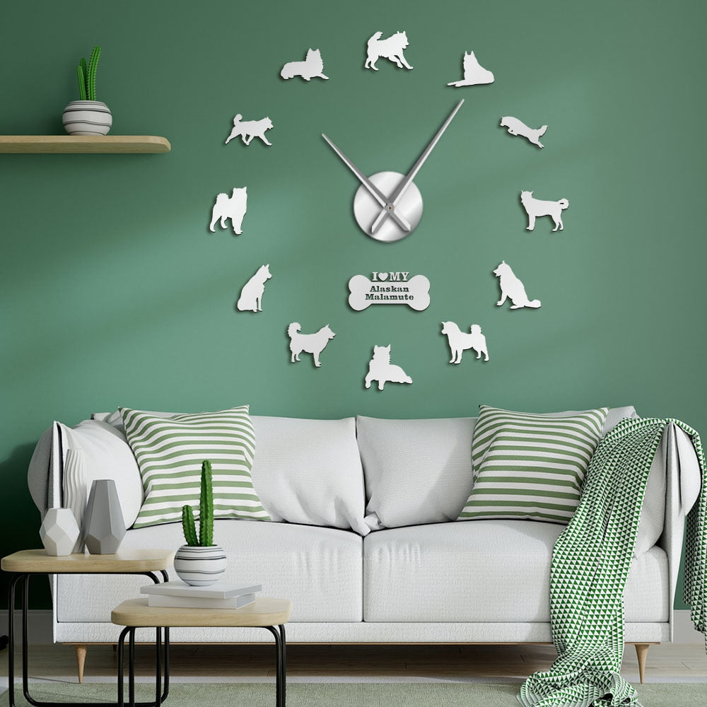 Alaskan Malamute Dog Large Frameless DIY Wall Clock