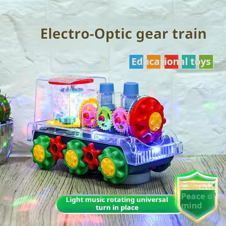 Interactive Transparent Train Toy with LED Light and Sound, 360 Rotating Engine Toy for Kids, Baby Sound Toys, Automatic Obstacle Avoidance
