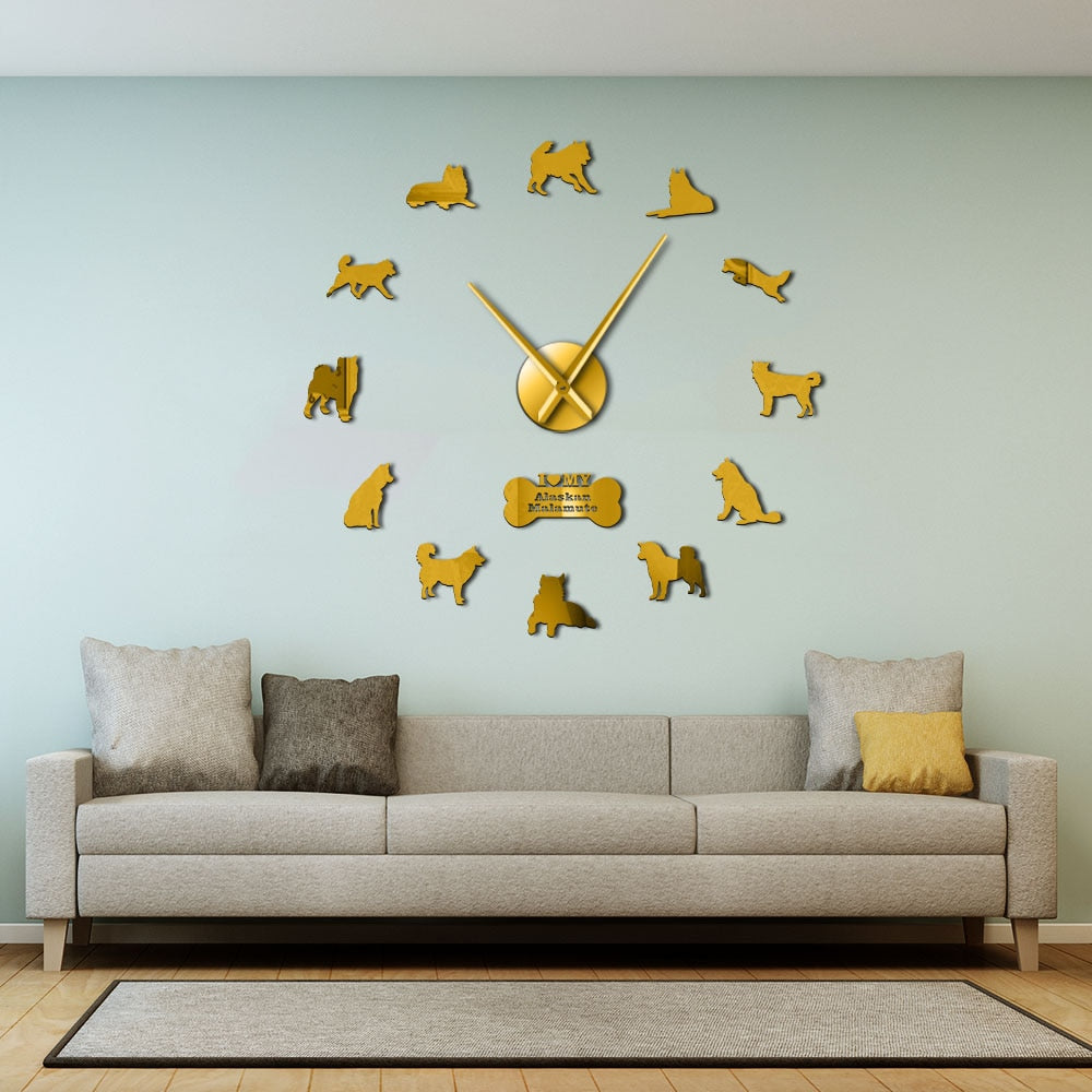 Alaskan Malamute Dog Large Frameless DIY Wall Clock