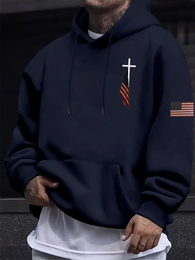 Men's Cross Flag Print Casuasl Hoodie