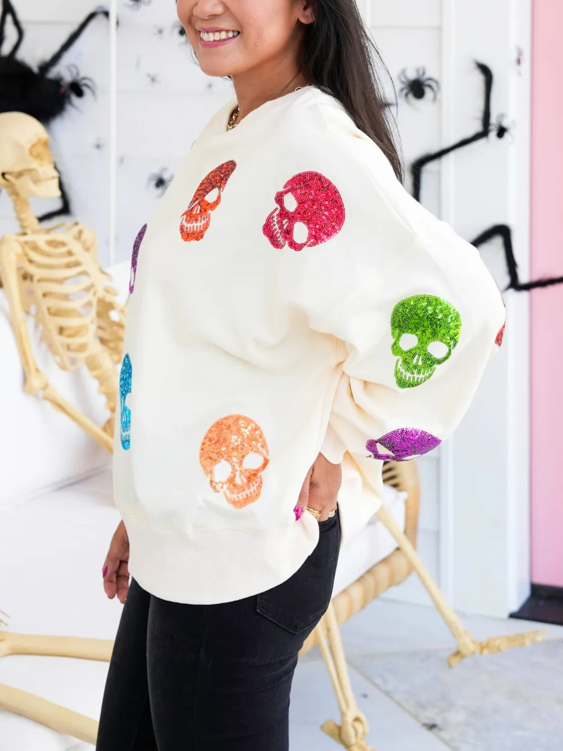 Multi Colored Sequin Skulls Sweatshirt