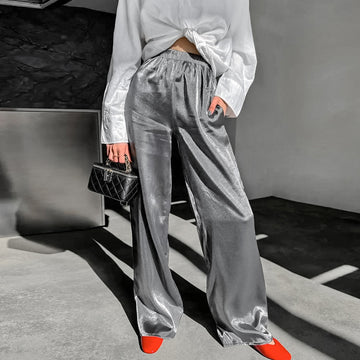 Gold And Silver Woven Casual Vertical Leg Pants