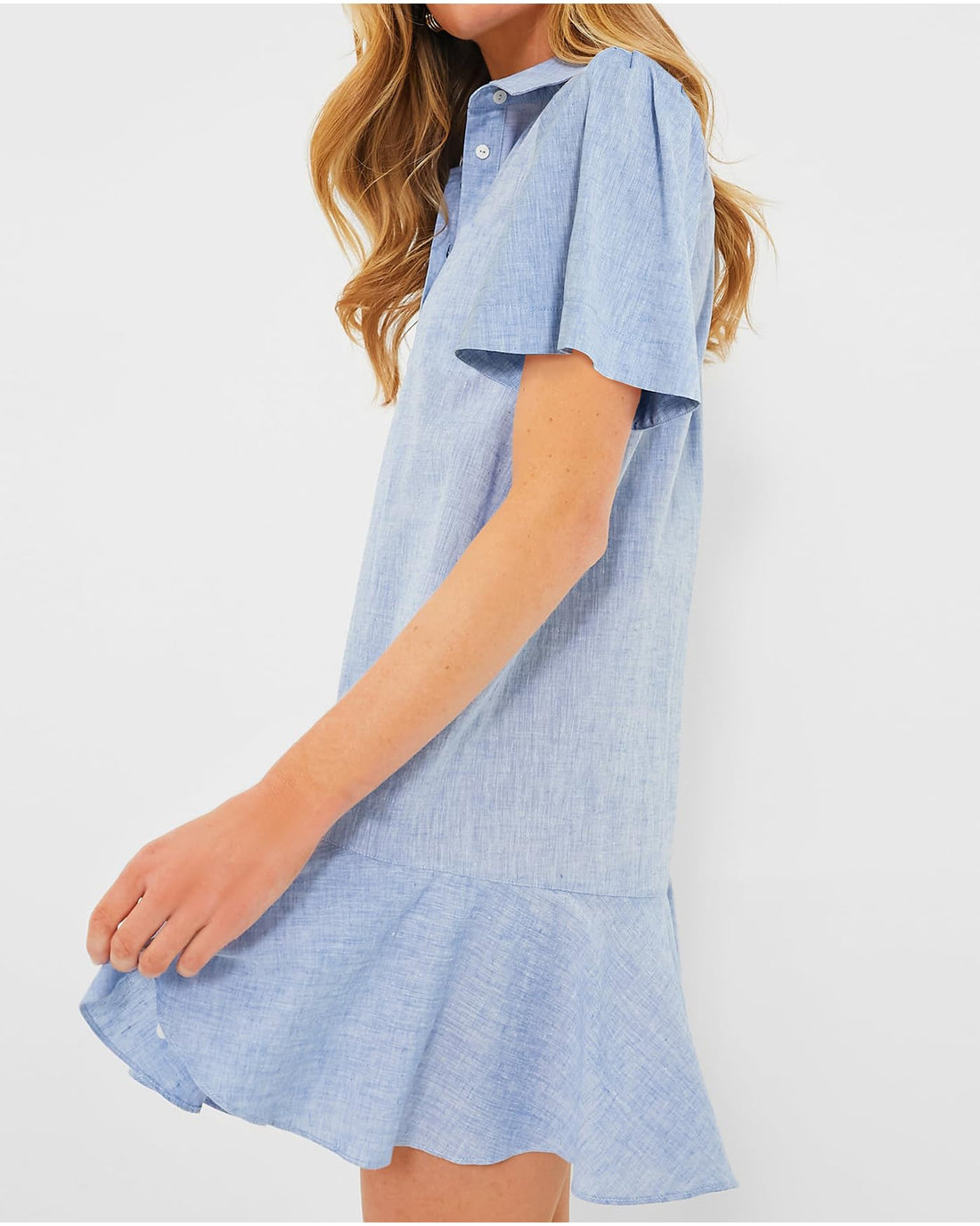 Button Down Ruffle Shift Shirt Dress