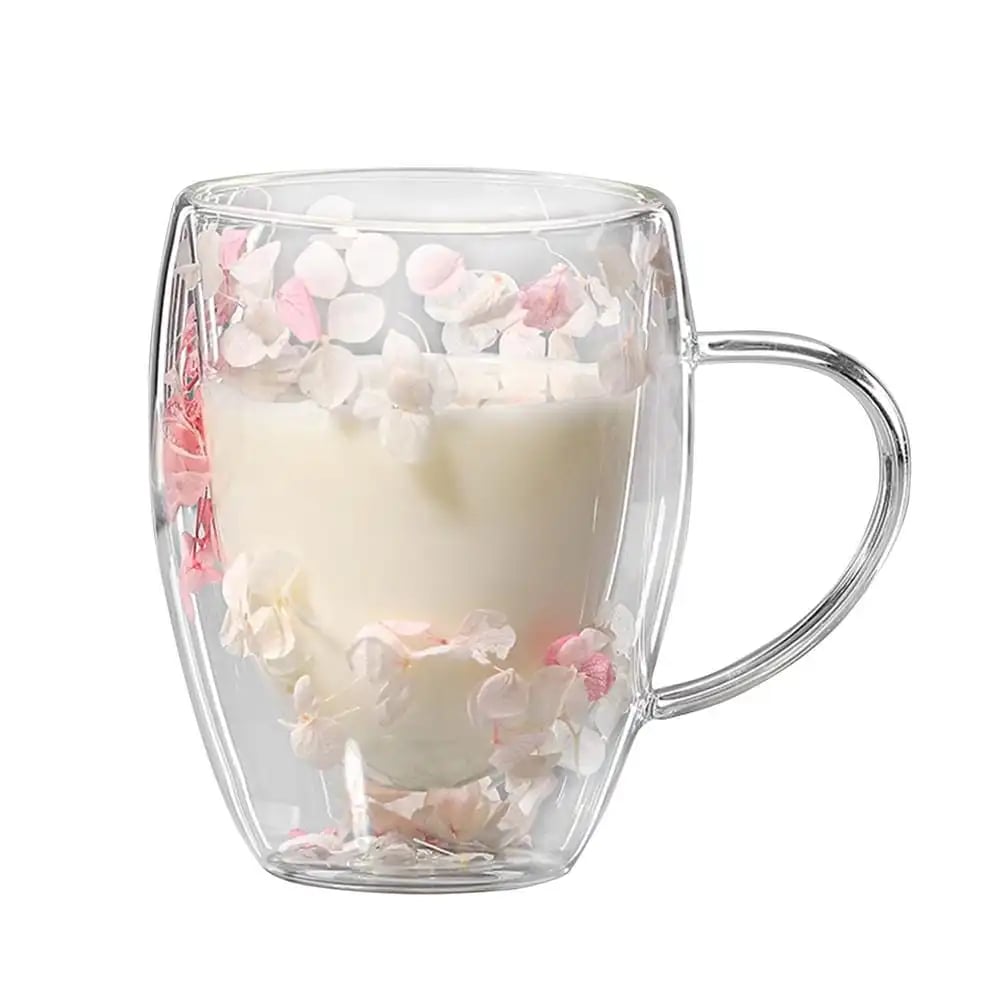 Double-Layer Glass Coffee Mug with Dried Flowers