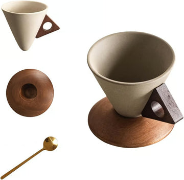 Elegant Conical Coffee Cup with Wooden Base