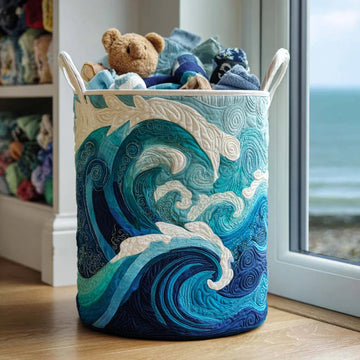 Gentle Sea Foam Quilted Laundry Basket