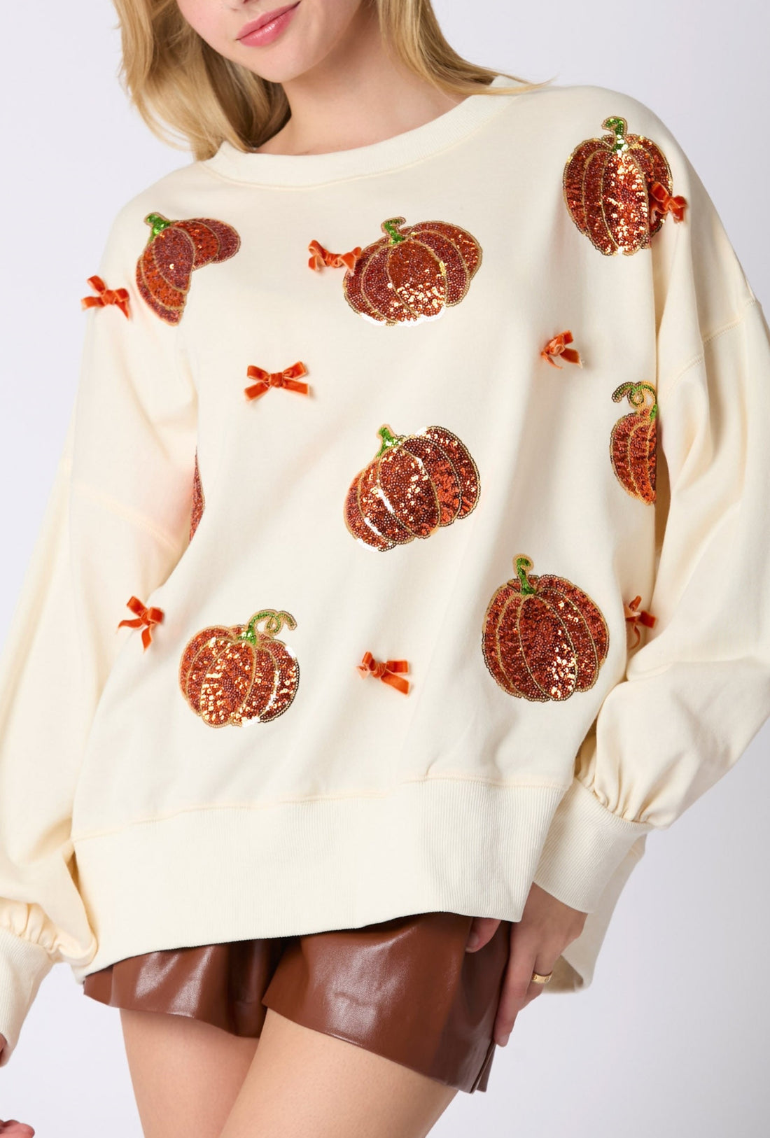 Pumpkin Sequin Embroidered Oversized Sweatshirt