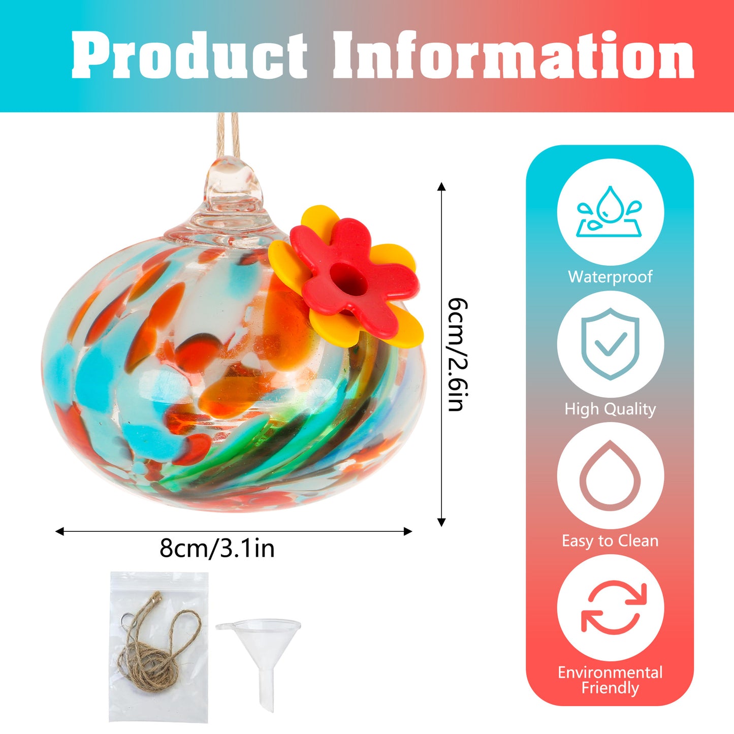 Glass Hummingbird Feeder with Flower Decoration