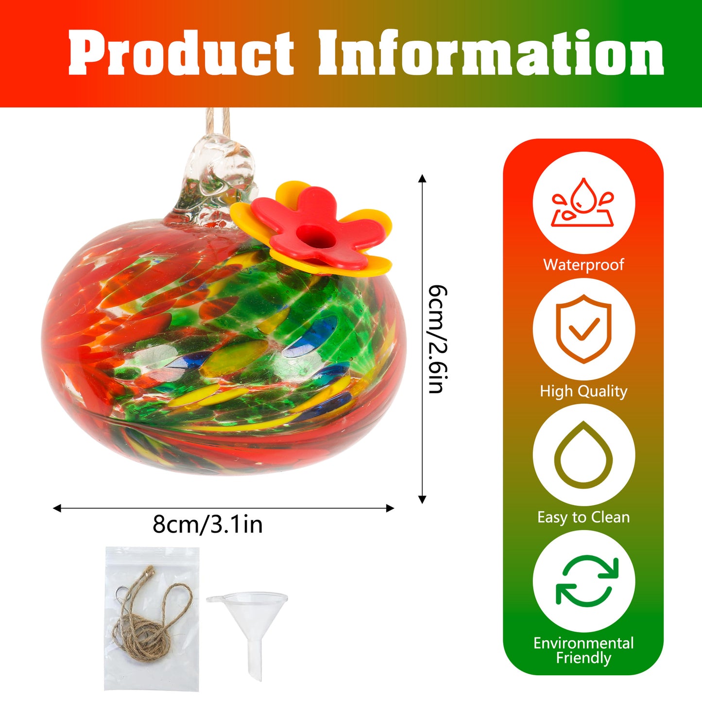 Glass Hummingbird Feeder with Flower Decoration