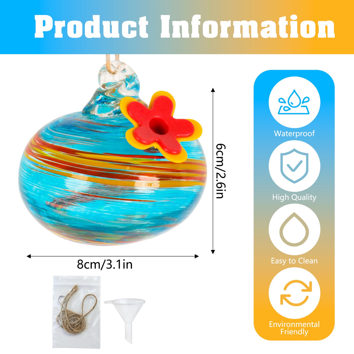 Glass Hummingbird Feeder with Flower Decoration