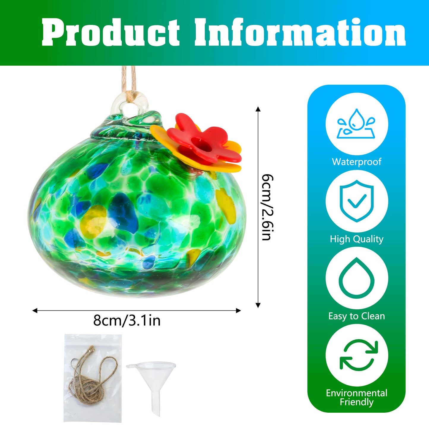 Glass Hummingbird Feeder with Flower Decoration