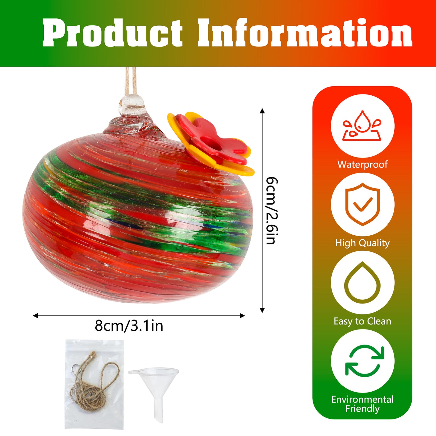 Glass Hummingbird Feeder with Flower Decoration