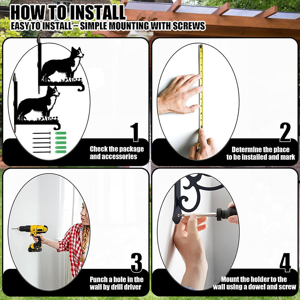 Deluxe Border Collie Metal Hanging Bracket Plant Stand