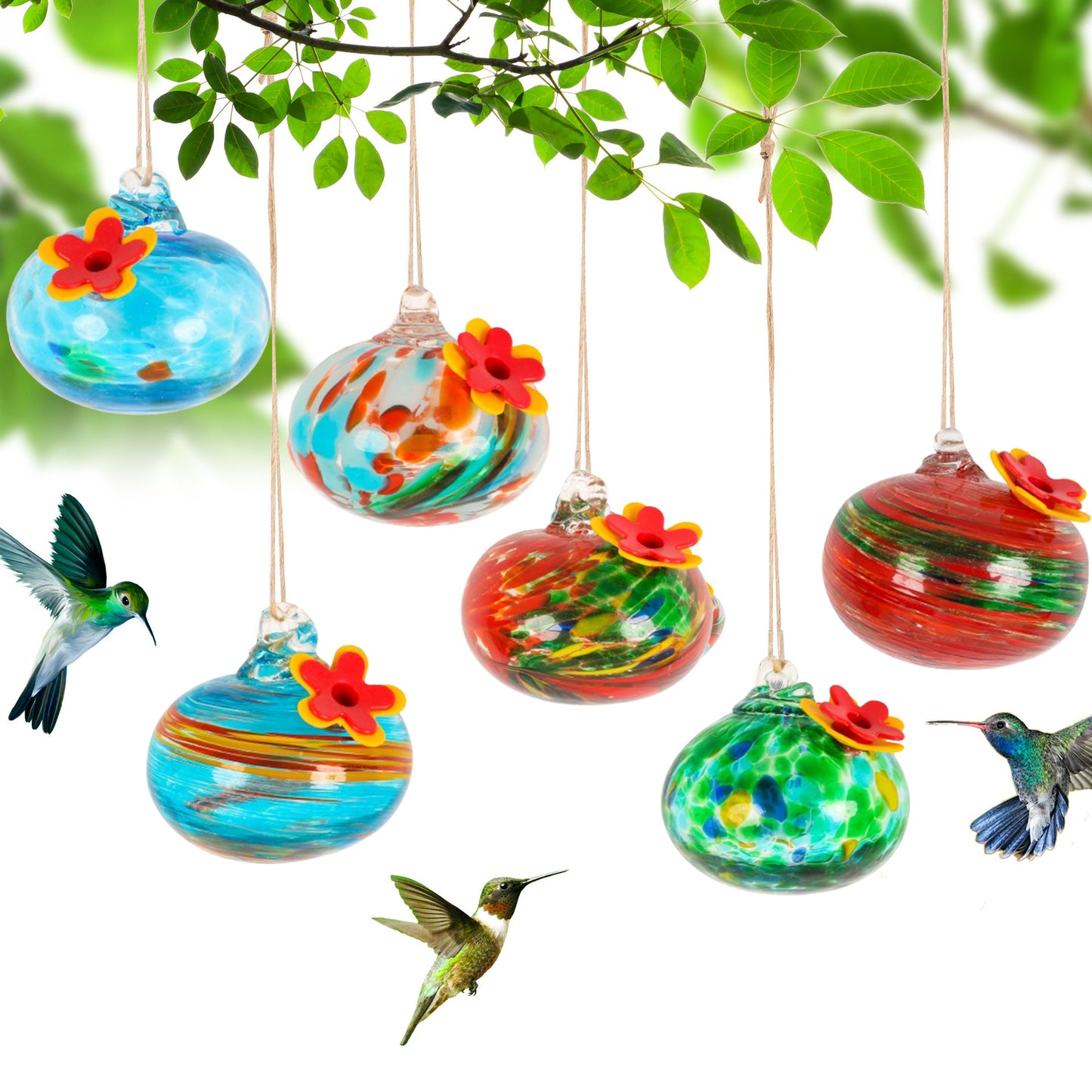 Glass Hummingbird Feeder with Flower Decoration