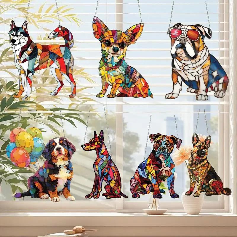 Dyed Acrylic Pet Dog Pendant – Cute Sun Catcher Window Hanging, Wreath Dog Ornament, Gift for Dog Lovers