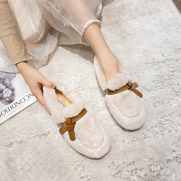 Versatile plush shoes for women in winter, new plush and warm soybean shoes with flat bottoms